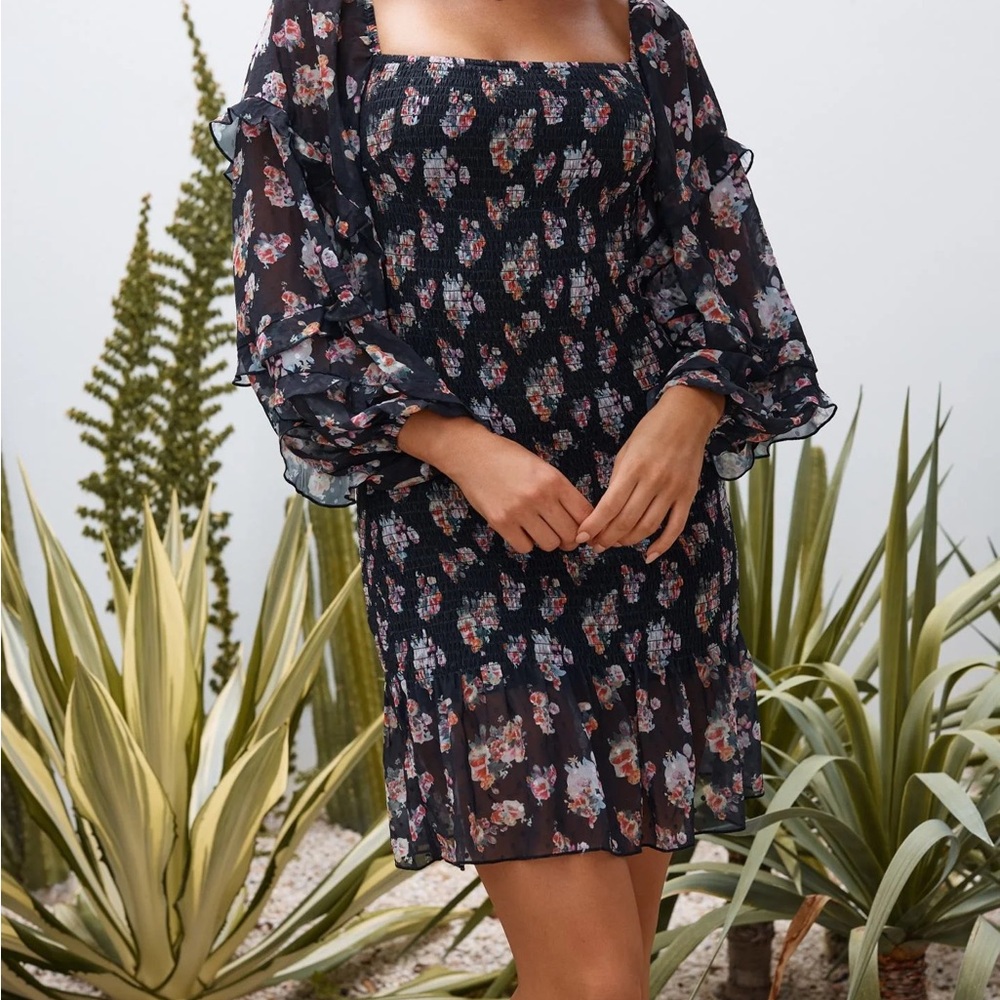 Floral Black Midi Dress
